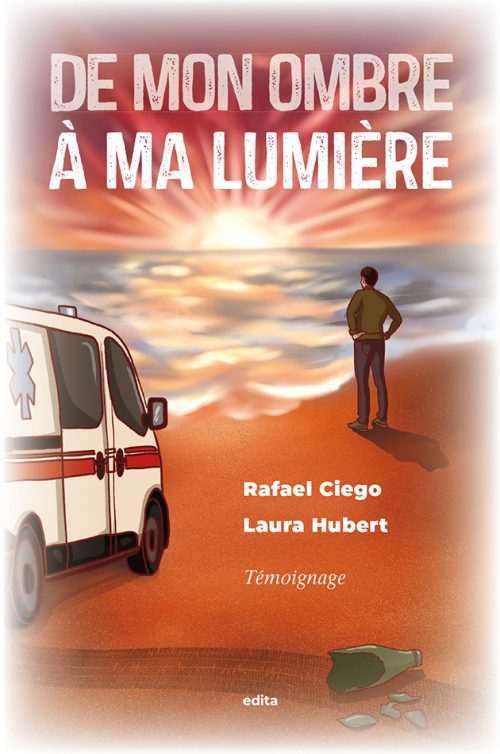 Un homme face à la mer, avec un coucher de soleil, son ambulance garée à côté