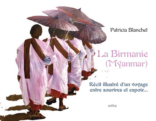 Aquarelle représentant des moines en Birmanie