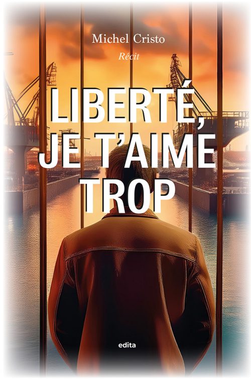 Un homme derrière les barreaux qui regarde au loin un port industriel